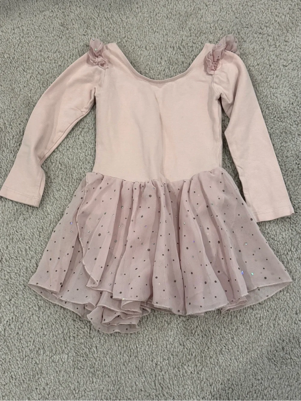Girls Pink Sparkle Dance Leotard Dress - Long Sleeve Kids